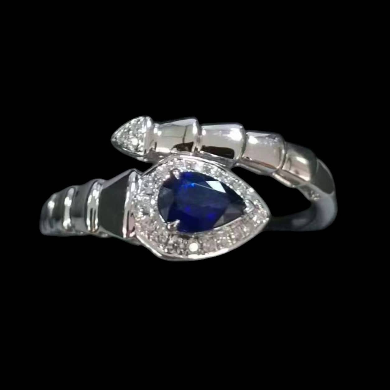 Luxury Promise Sri Lanka 0.43ct "Royal Blue" Sapphire & 0.08ct Diamond Serpenti Ring set in 18K Yellow Gold
