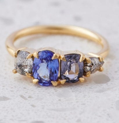 Luxury Promise Tanzanite, Spinel & Salt n Pepper Diamonds set in 18K Yellow Gold