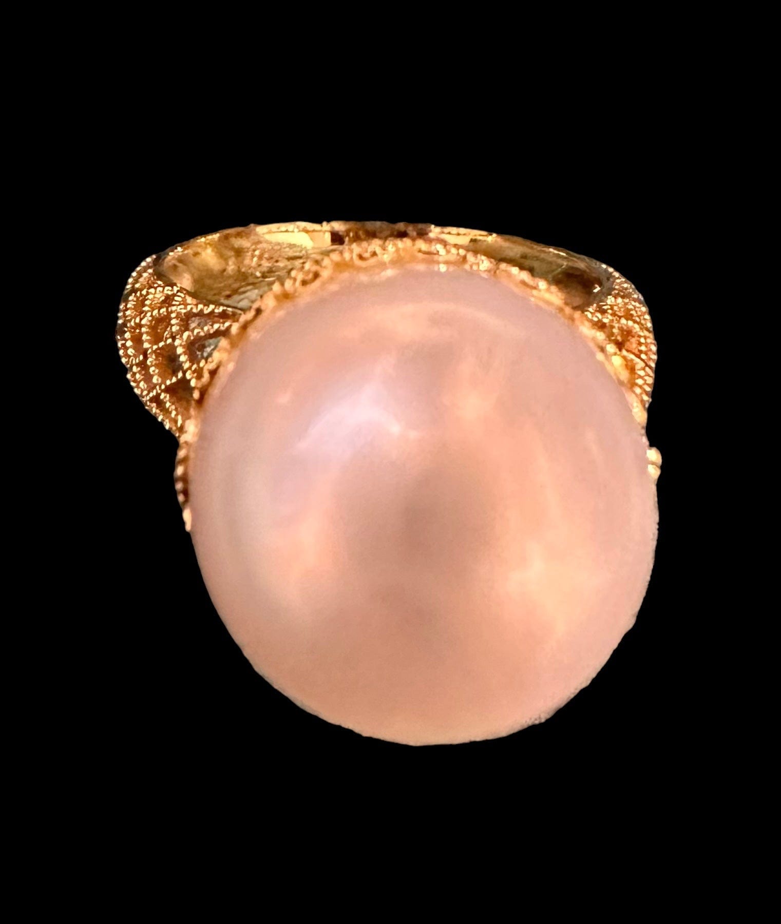 Luxury Promise White Cultured Pearl Ring set in 18K Yellow Gold