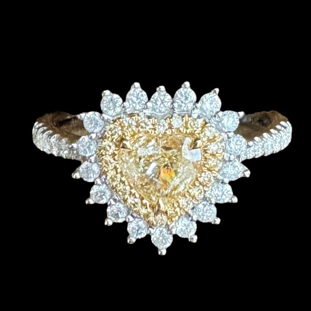 Luxury Promise Yellow Diamond Heart with White Diamond Ring