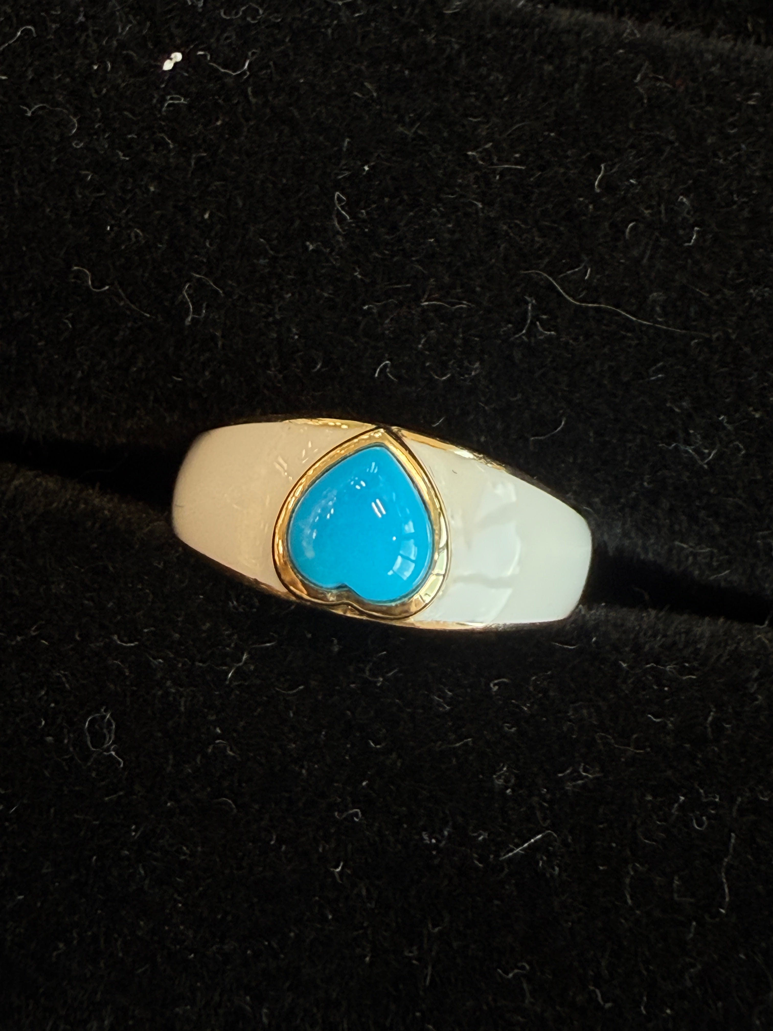 Luxury Promise Sandy's turquoise/ white enamel ring US7 AVCHK262