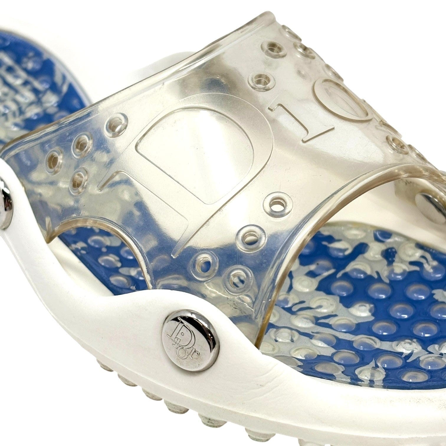 Luxury Promise Christian Dior Vintage CD Logo Surf Chick Beach Sandals #38 White Blue Rubber
