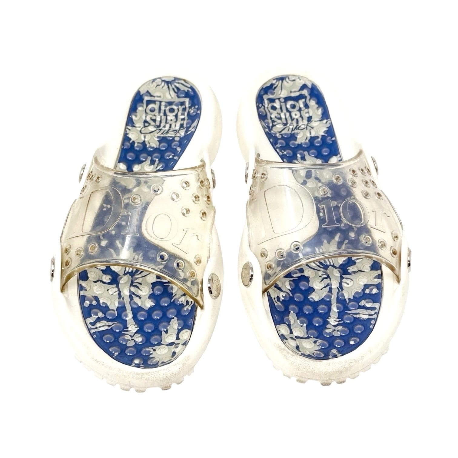 Luxury Promise Christian Dior Vintage CD Logo Surf Chick Beach Sandals #38 White Blue Rubber