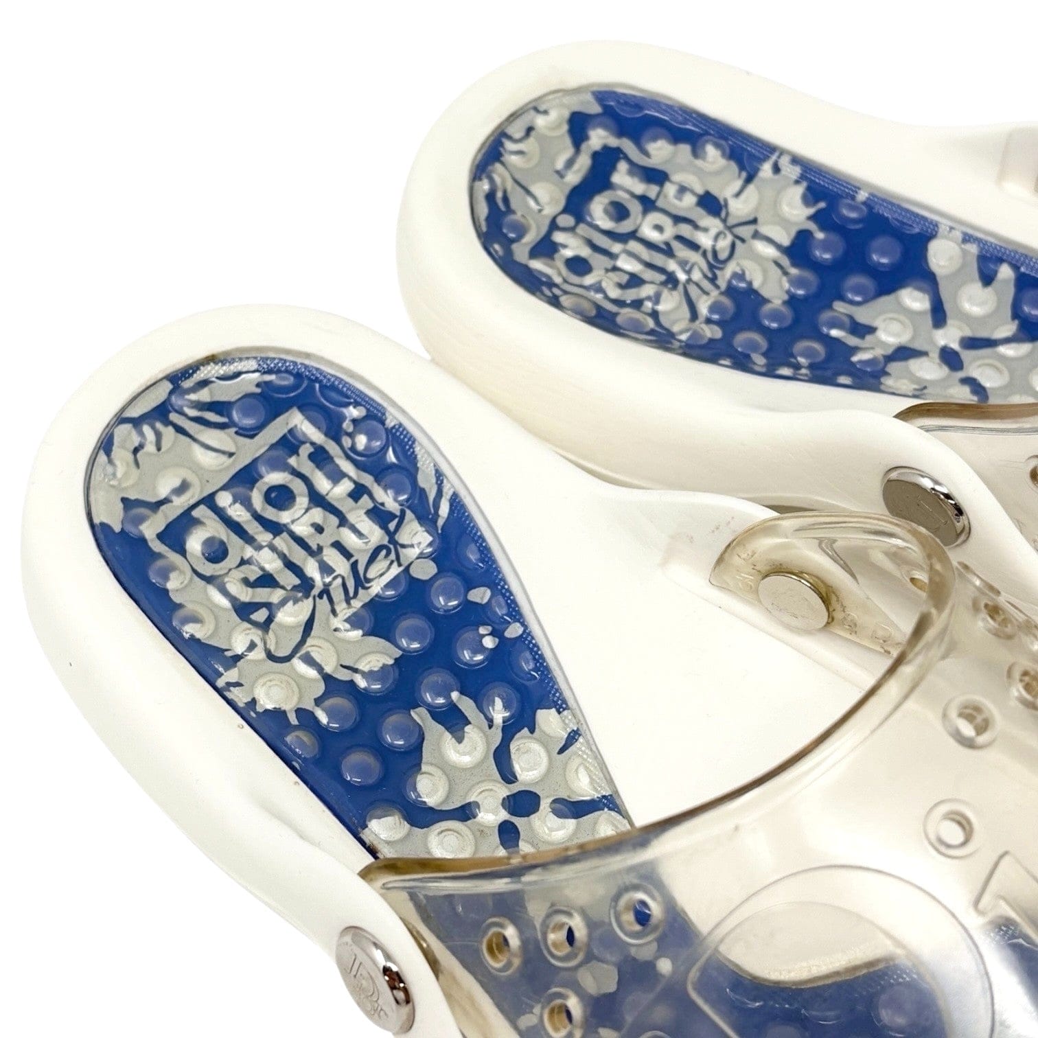 Luxury Promise Christian Dior Vintage CD Logo Surf Chick Beach Sandals #38 White Blue Rubber