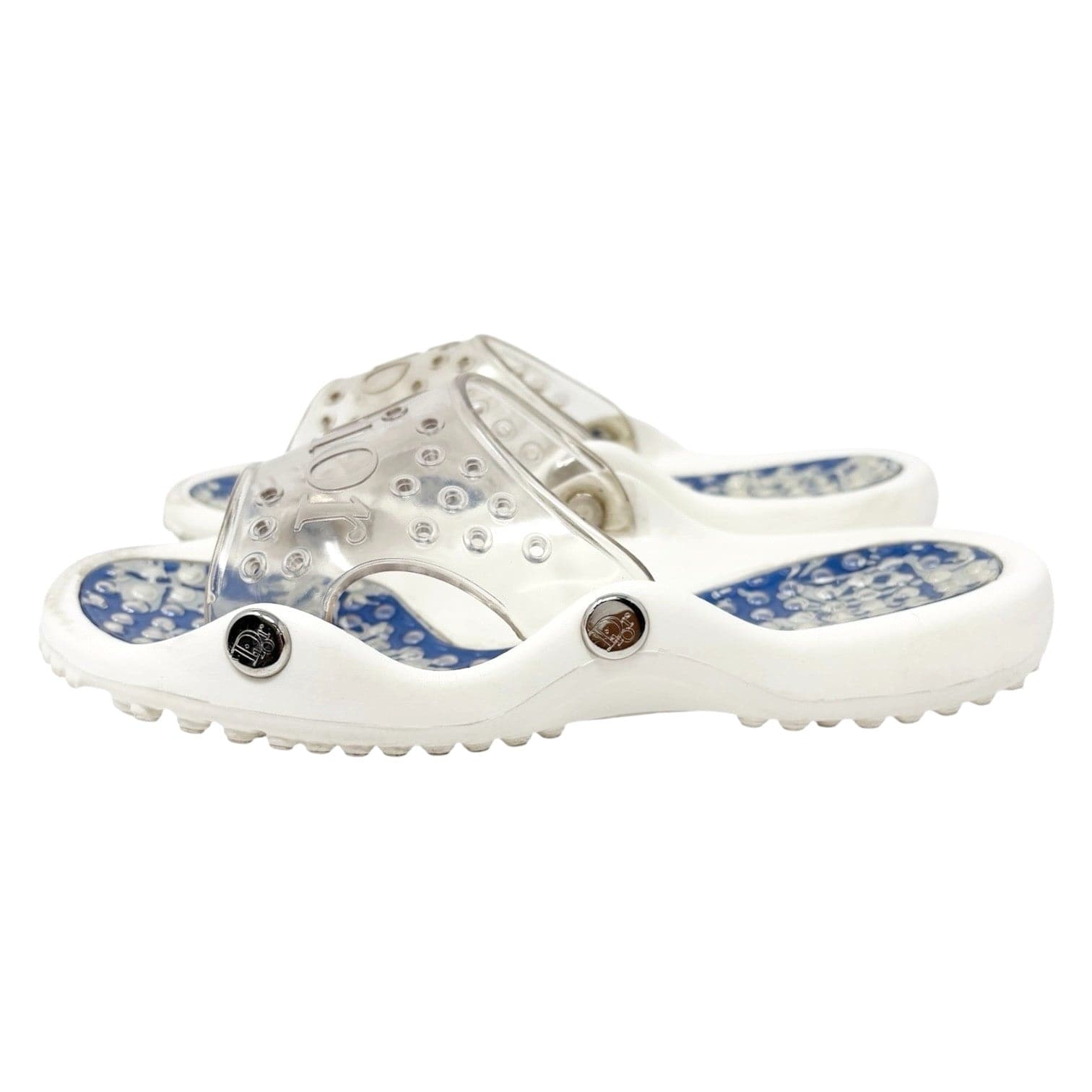 Luxury Promise Christian Dior Vintage CD Logo Surf Chick Beach Sandals #38 White Blue Rubber