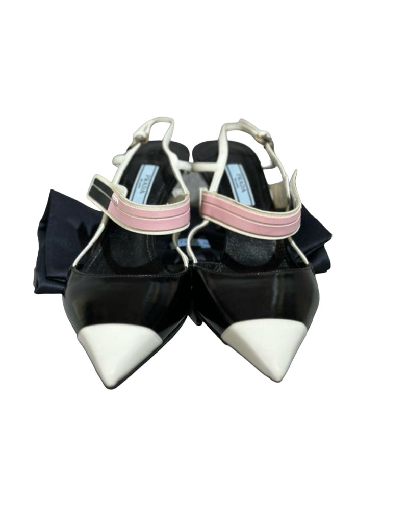 Luxury Promise Prada Black Leather Shoes with Pink - 37