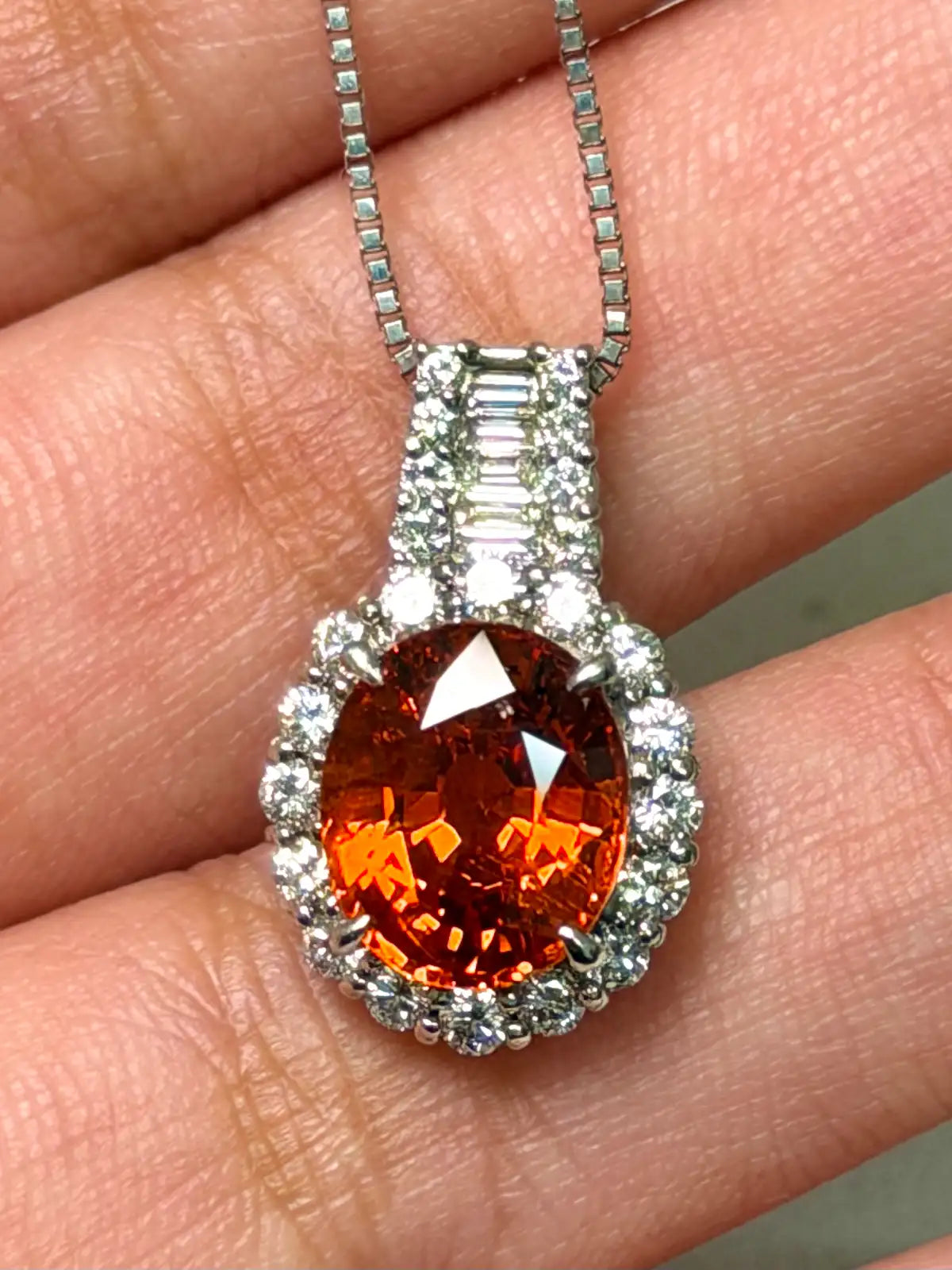 Luxury Promise Spessertine Garnet Necklace in Pt900 - G4.07ct / D0.64ct 3545 JJC0437