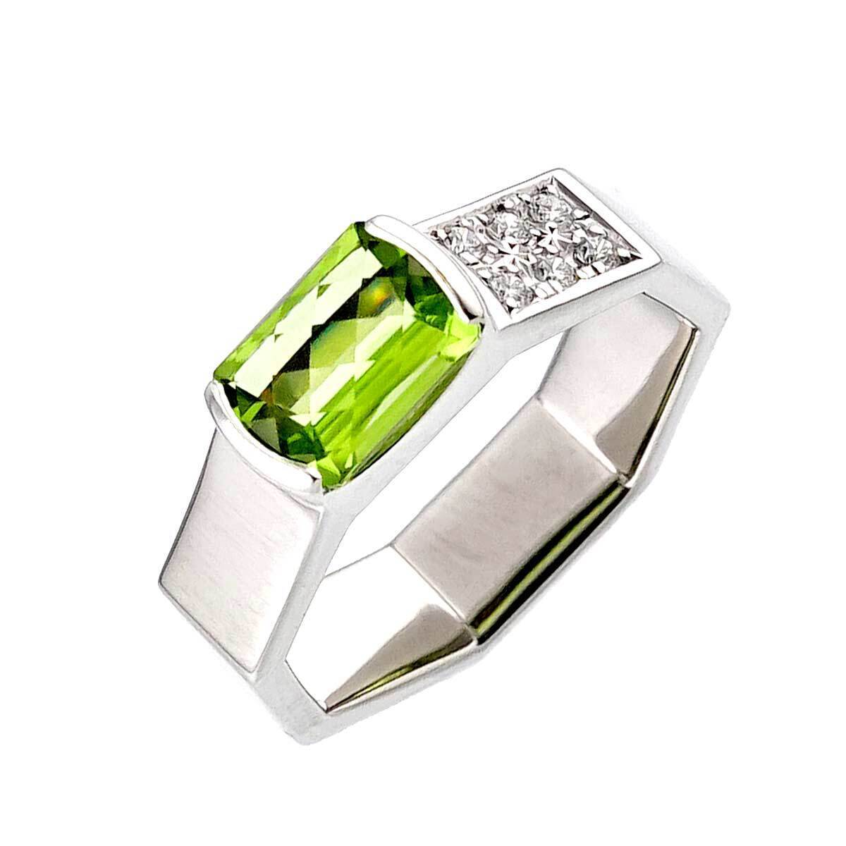 Luxury Promise TASAKI Peridot Diamond 0.08ct Ring 18K WG 750 7.25(US) 90216756