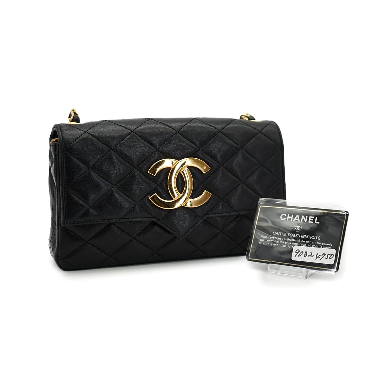 Luxury Promise VINTAGE CHANEL BIG COCO MATELASSE CHAIN SHOULDER BAG BLACK LAMB SKIN GOLD HARDWARE 90324750