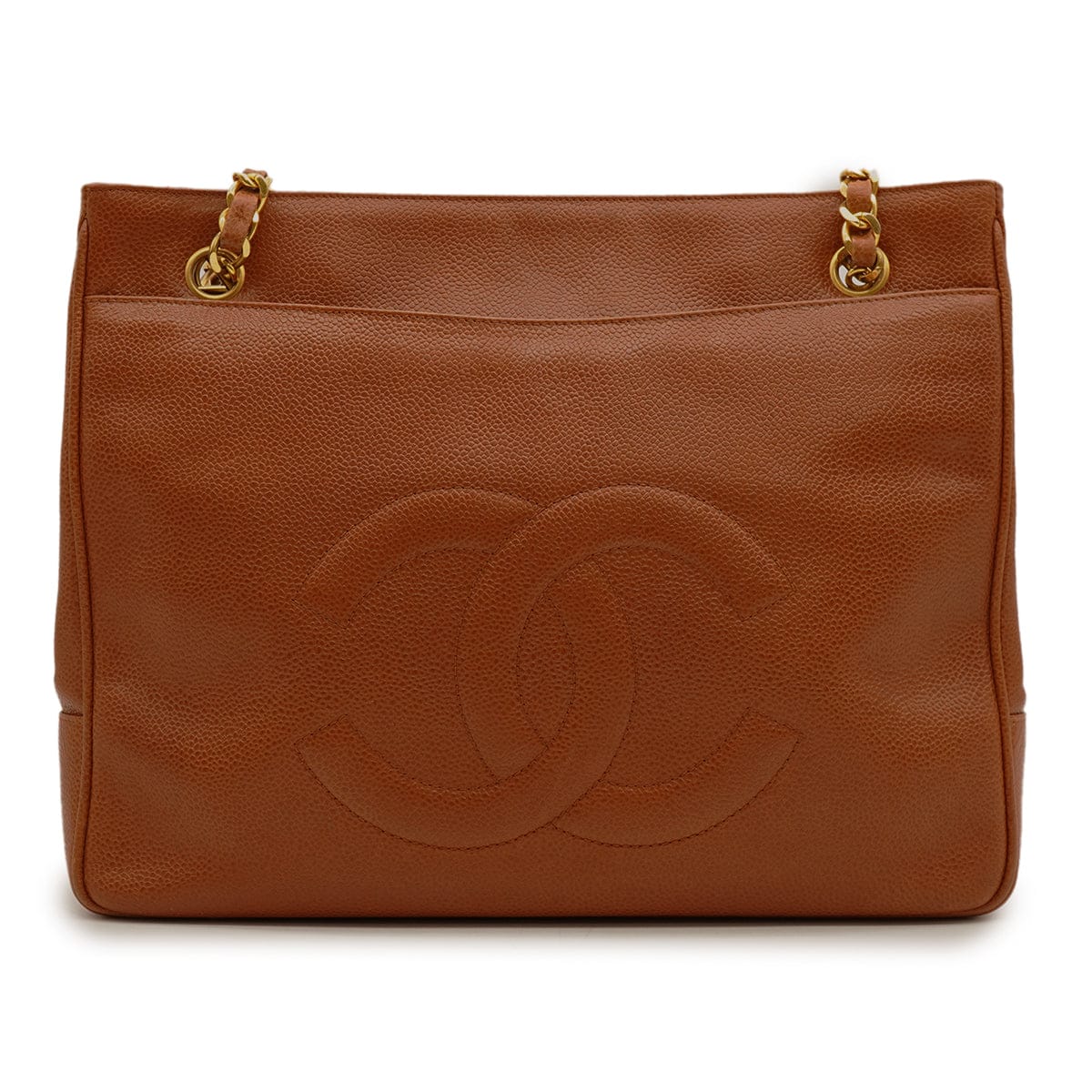 LUXURY PROMISE VINTAGE CHANEL BIG COCO TURN LOCK CHAIN TOTE SHOULDER BAG BROWN CAVIAR SKIN GOLD HARDWARE 90340489