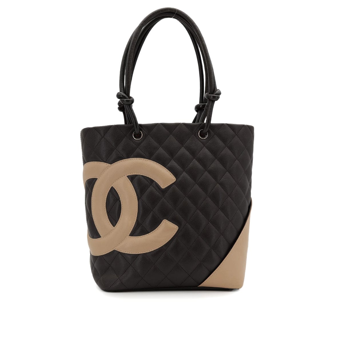 Luxury promise VINTAGE CHANEL CAMBON LINE SMALL TOTE BAG BROWN BEIGE LEATHER 90311878
