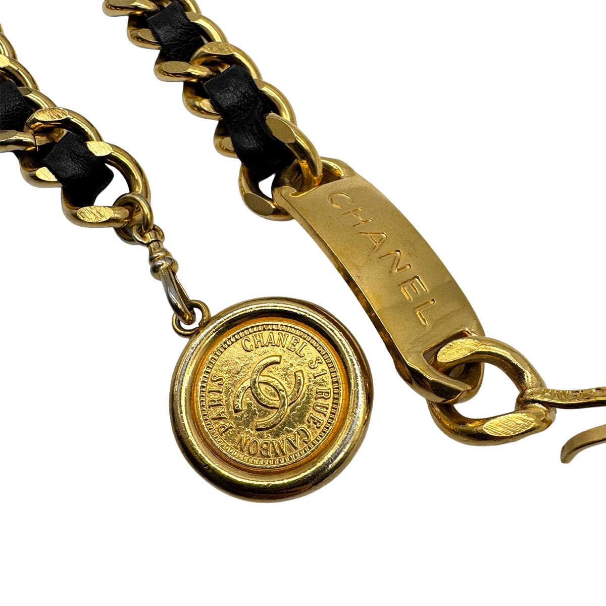 Luxury Promise VINTAGE CHANEL CHAIN BELT LEATHER COCOMARK GOLD ACCESSORY 90318288