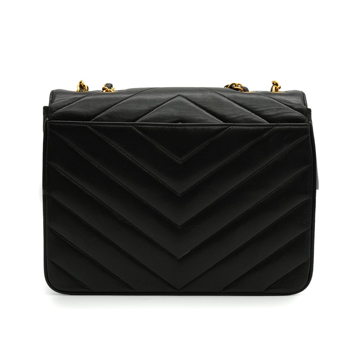 LUXURY PROMISE VINTAGE CHANEL CHEVRON V STITCH CHAIN SHOULDER BAG BLACK LAMB SKIN GOLD HARDWARE 90339645