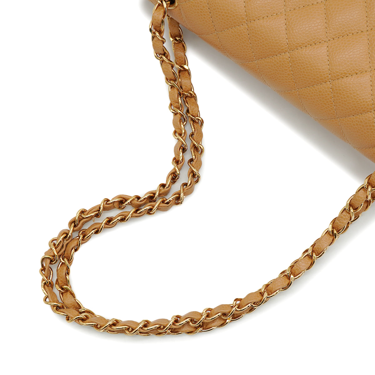 LUXURY PROMISE VINTAGE CHANEL CLASSIC FLAP MEDIUM CHAIN SHOULDER BAG BEIGE CAVIAR SKIN GOLD HARDWARE 90343003