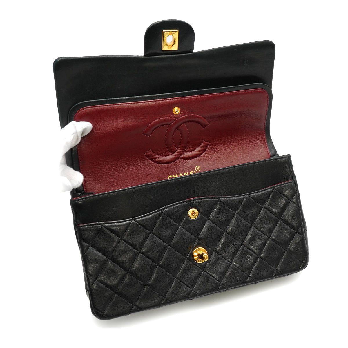 LUXURY PROMISE VINTAGE CHANEL CLASSIC FLAP MEDIUM CHAIN SHOULDER BAG BLACK LAMB SKIN GOLD HARDWARE 90340139