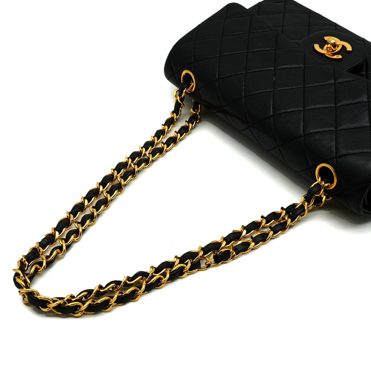LUXURY PROMISE VINTAGE CHANEL CLASSIC FLAP SMALL CHAIN SHOULDER BAG BLACK LAMB SKIN GOLD HARDWARE 90339651