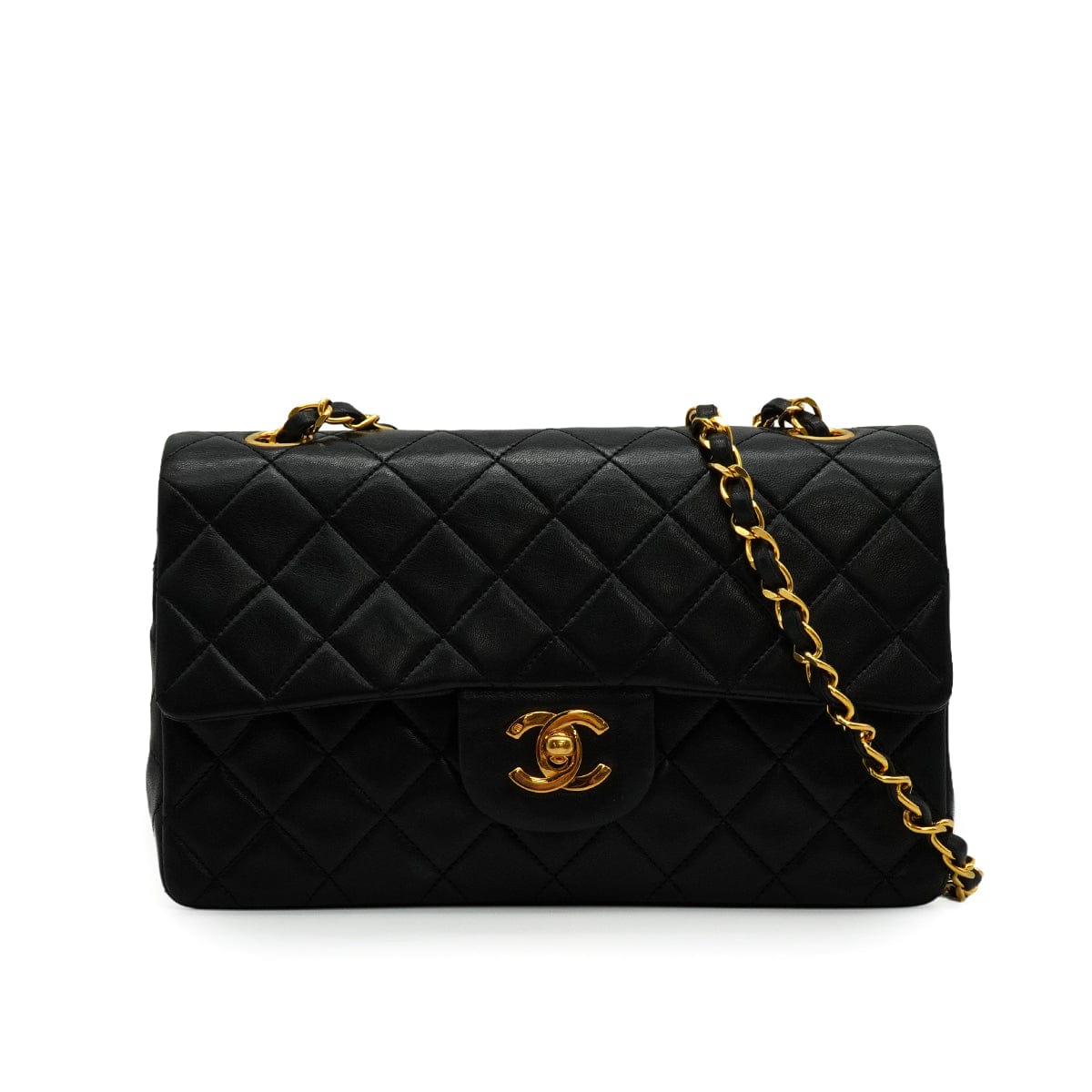 LUXURY PROMISE VINTAGE CHANEL CLASSIC FLAP SMALL CHAIN SHOULDER BAG BLACK LAMB SKIN GOLD HARDWARE 90339651
