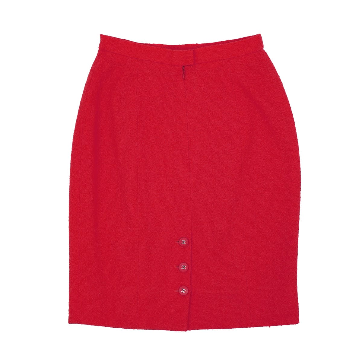 LUXURY PROMISE VINTAGE CHANEL COCO BUTTON TWEED JACKET SKIRT SET RED WOOL 38 96P RTW 90332947