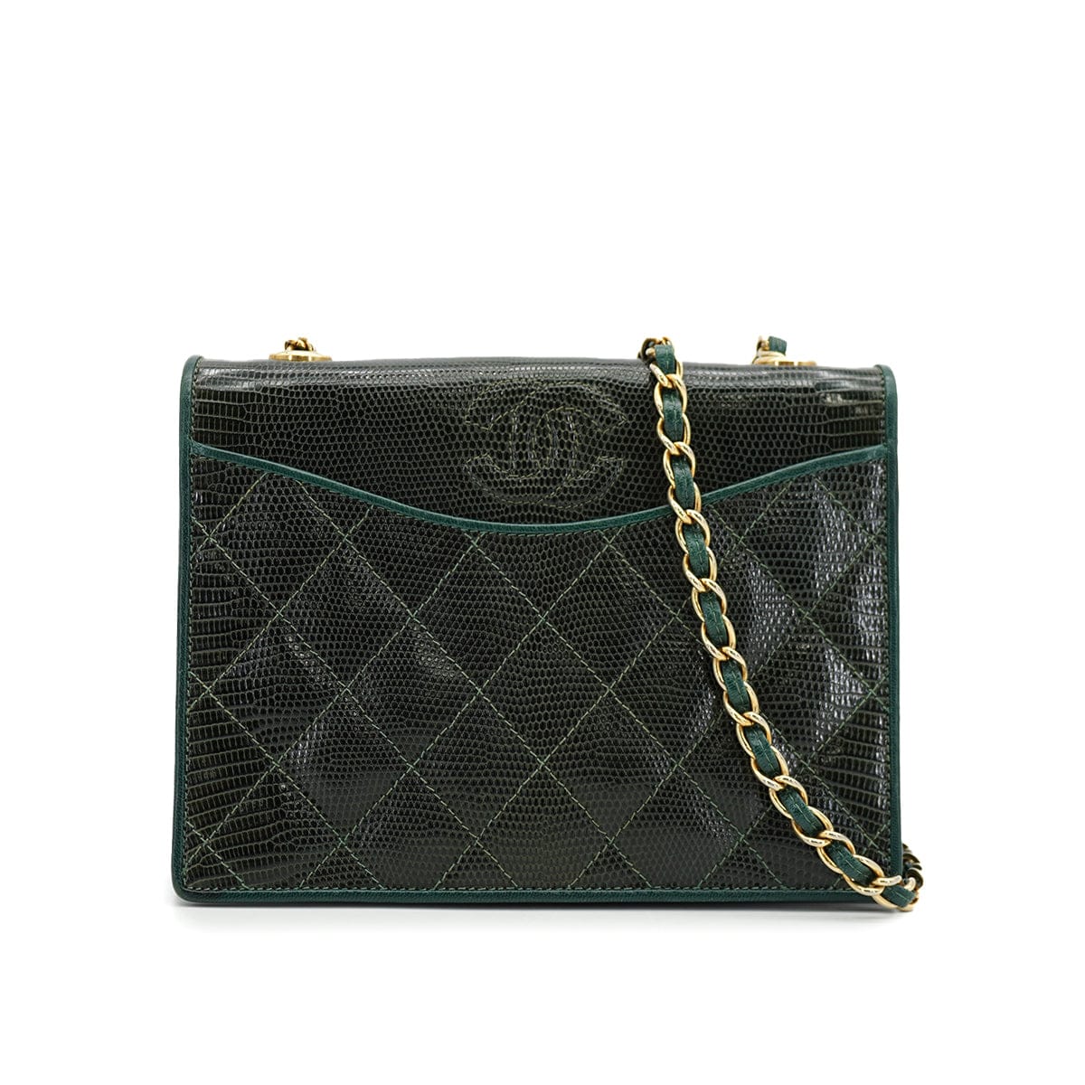 Luxury Promise VINTAGE CHANEL COCOMARK CHAIN SHOULDER BAG GREEN LIZARD GOLD HARDWARE 90334868