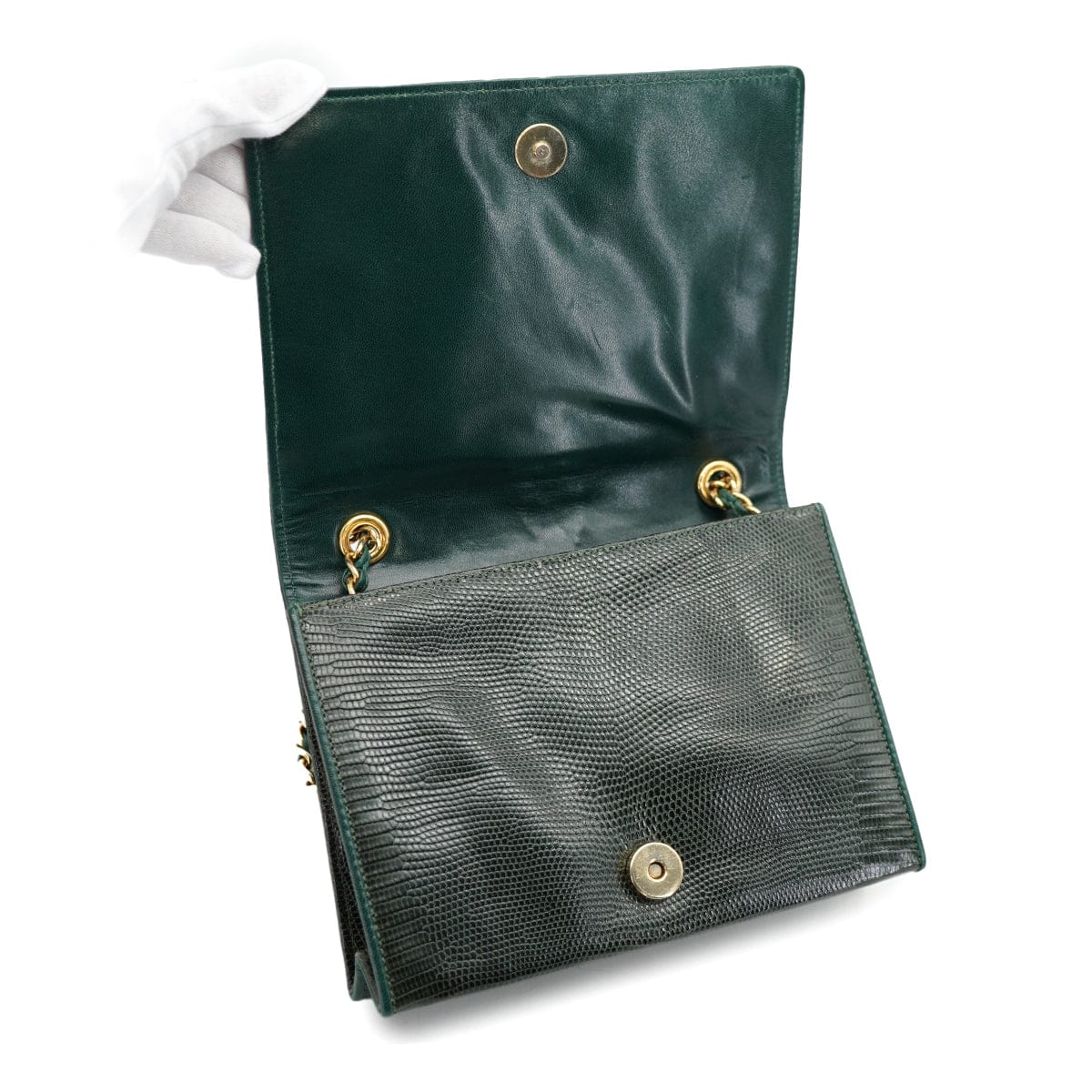 Luxury Promise VINTAGE CHANEL COCOMARK CHAIN SHOULDER BAG GREEN LIZARD GOLD HARDWARE 90334868
