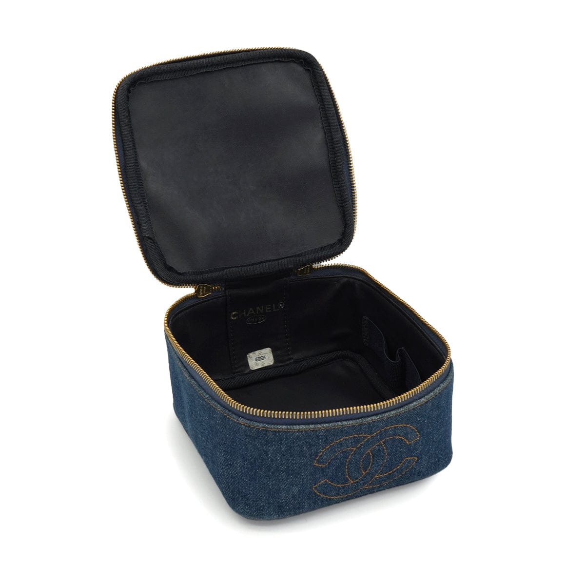 LUXURY PROMISE VINTAGE CHANEL COCOMARK VANITY HAND BAG BLUE DENIM GOLD HARDWARE 90340142