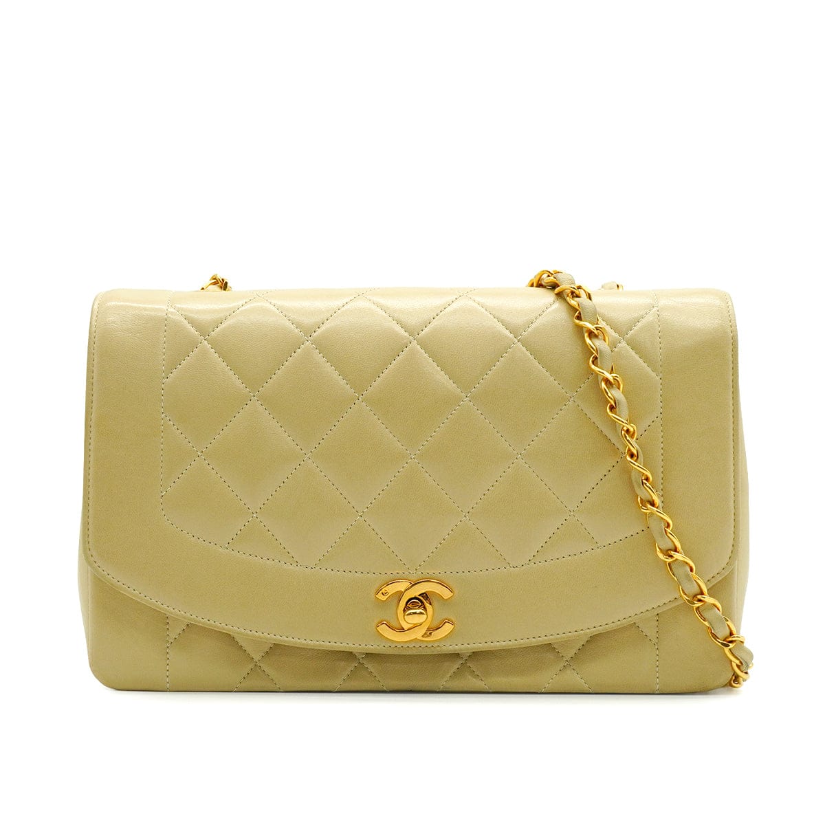 LUXURY PROMISE VINTAGE CHANEL DIANA MEDIUM CHAIN SHOULDER BAG BEIGE LAMB SKIN GOLD HARDWARE 90341864
