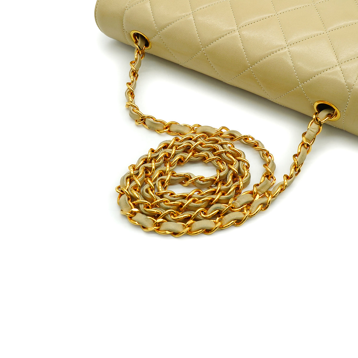 LUXURY PROMISE VINTAGE CHANEL DIANA MEDIUM CHAIN SHOULDER BAG BEIGE LAMB SKIN GOLD HARDWARE 90341864