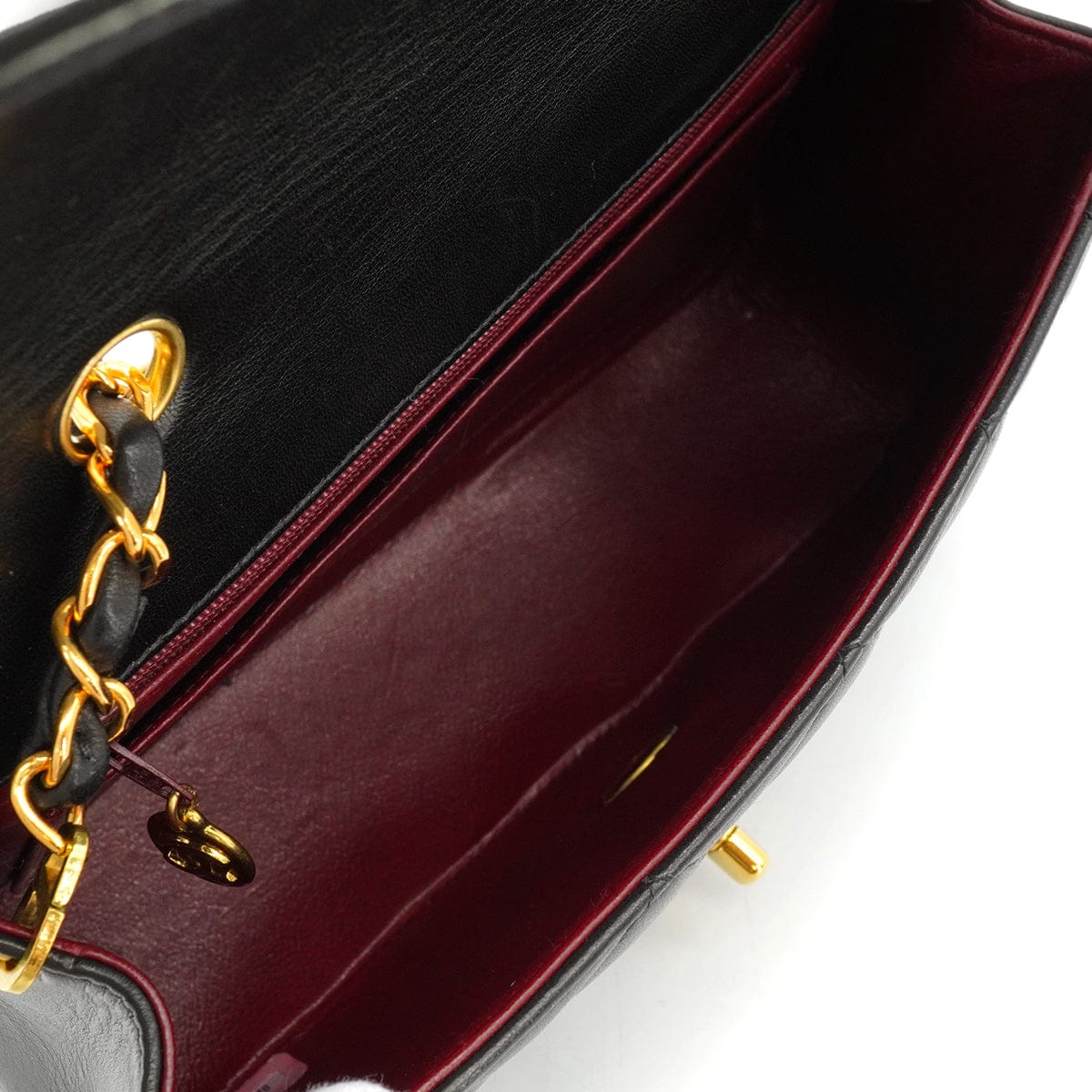 LUXURY PROMISE VINTAGE CHANEL DIANA SMALL CHAIN SHOULDER BAG BLACK LAMB SKIN GOLD HARDWARE 90341441