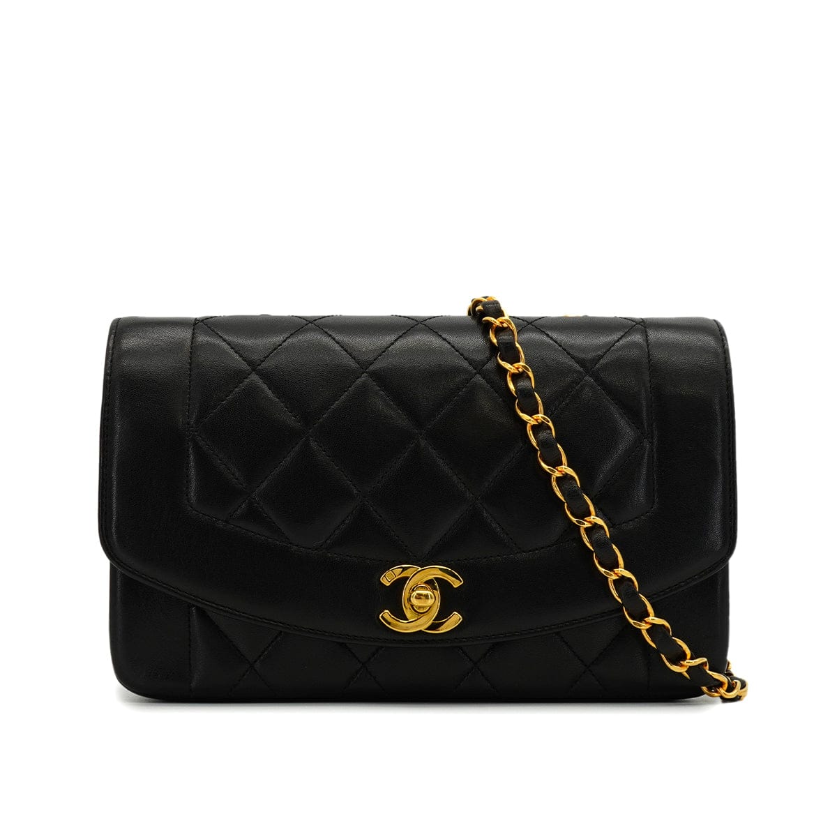 LUXURY PROMISE VINTAGE CHANEL DIANA SMALL CHAIN SHOULDER BAG BLACK LAMB SKIN GOLD HARDWARE 90341441