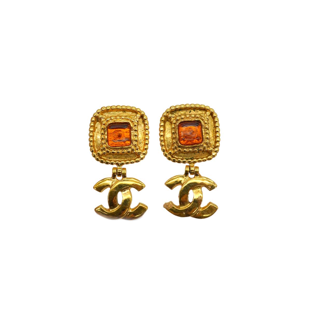 LUXURY PROMISE VINTAGE CHANEL EARRINGS COCOMARK COLOR STONE GOLD ACCESSORY 96A 90326218