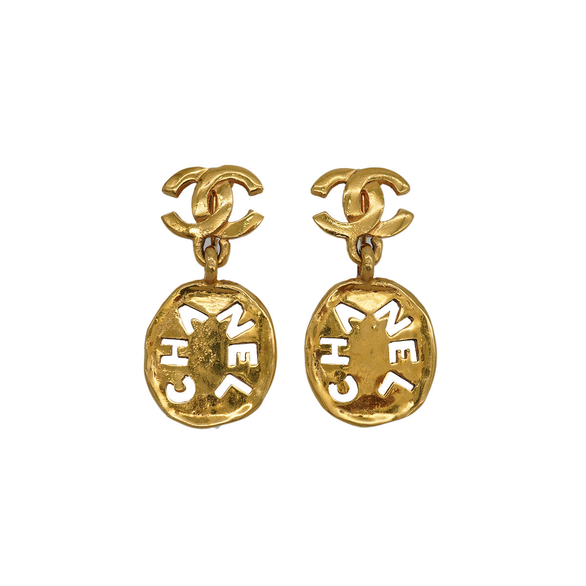 LUXURY PROMISE VINTAGE CHANEL EARRINGS COCOMARK LOGO SWING GOLD ACCESSORY 90339128