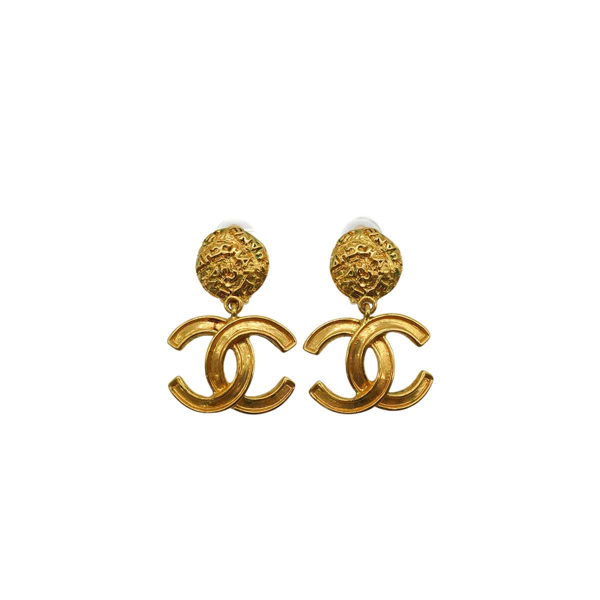 LUXURY PROMISE VINTAGE CHANEL EARRINGS COCOMARK LOGO SWING GOLD ACCESSORY 95A 90338896