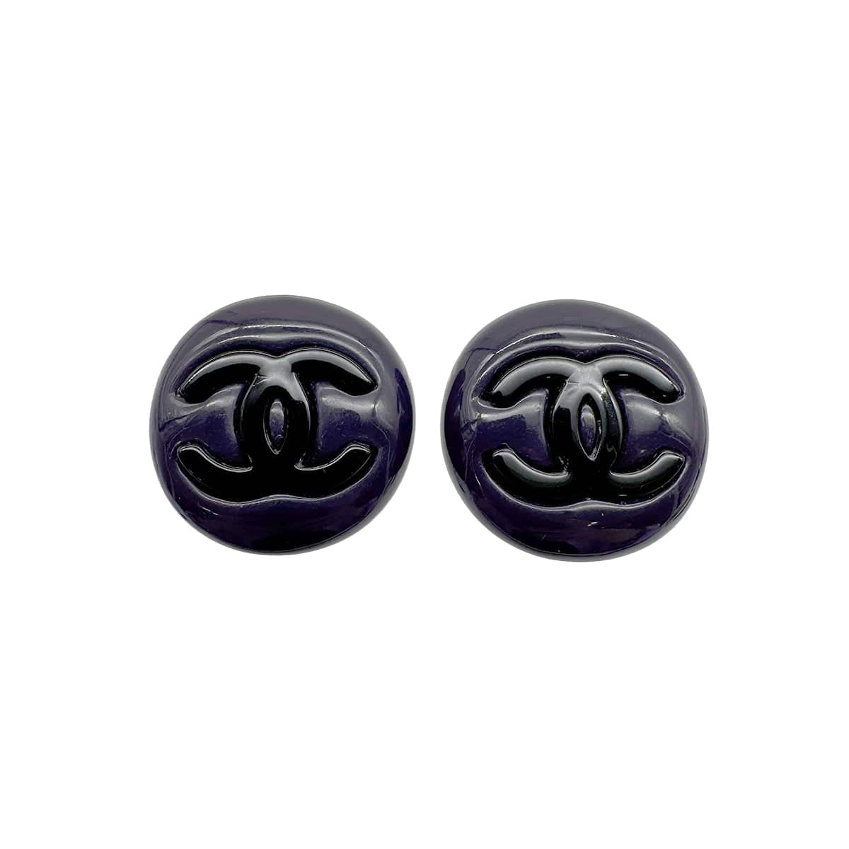 LUXURY PROMISE VINTAGE CHANEL EARRINGS COCOMARK NAVY BLACK ACCESSORY 95A 90328942