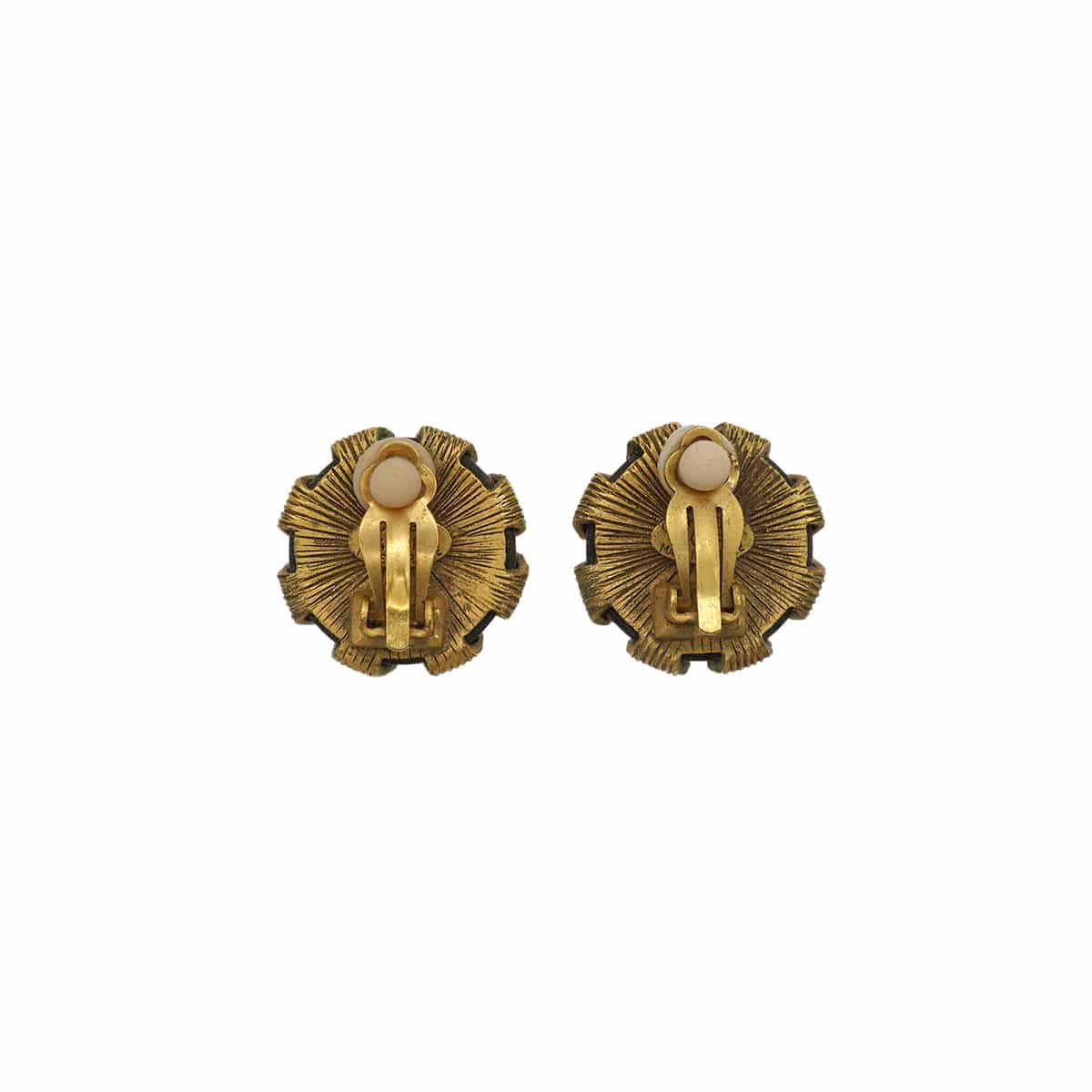 LUXURY PROMISE VINTAGE CHANEL EARRINGS COCOMARK ROUND BLACK GOLD ACCESSORY 94P 90330684