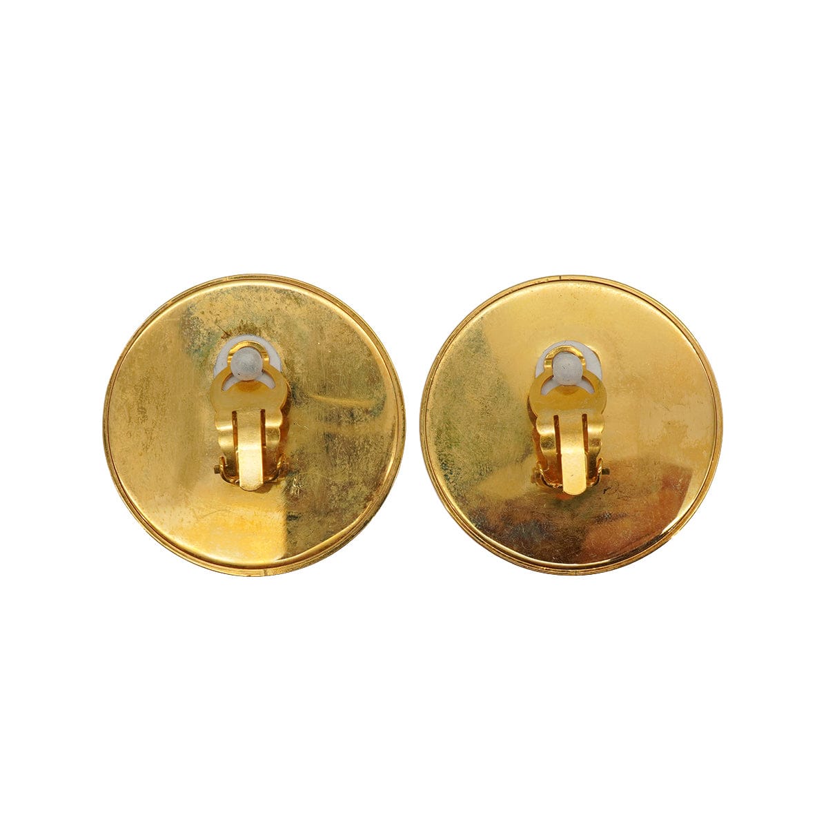 LUXURY PROMISE VINTAGE CHANEL EARRINGS ROUND COCOMARK BLACK GOLD ACCESSORY 93P 90334889