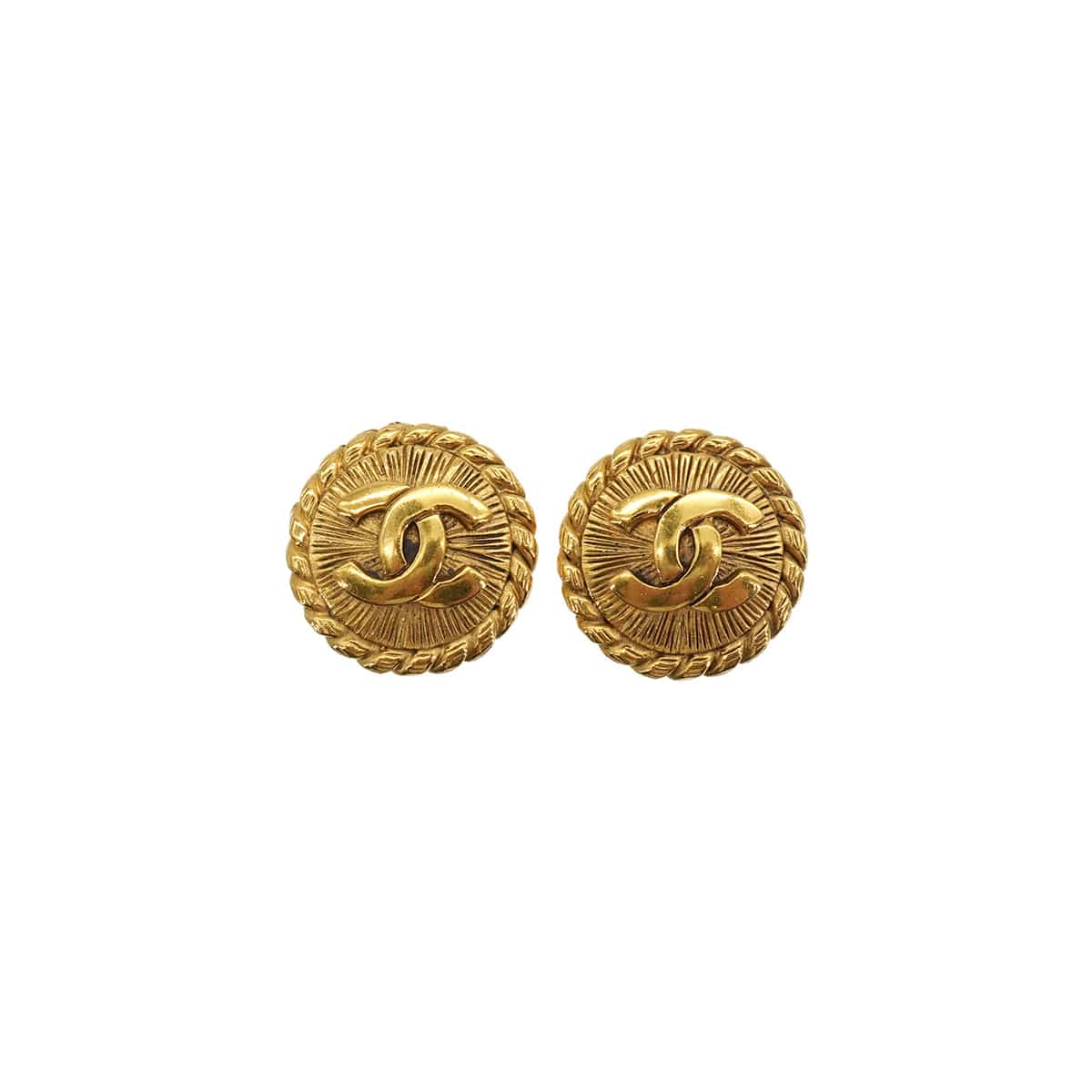 LUXURY PROMISE VINTAGE CHANEL EARRINGS ROUND COCOMARK GOLD ACCESSORY 90337689