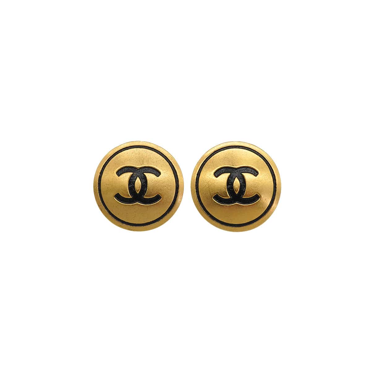 LUXURY PROMISE VINTAGE CHANEL EARRINGS ROUND COCOMARK GOLD BLACK ACCESSORY 93A 90339127