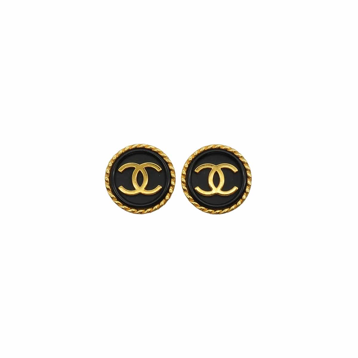 LUXURY PROMISE VINTAGE CHANEL EARRINGS ROUND COCOMARK GOLD BLACK ACCESSORY 96P 90337706