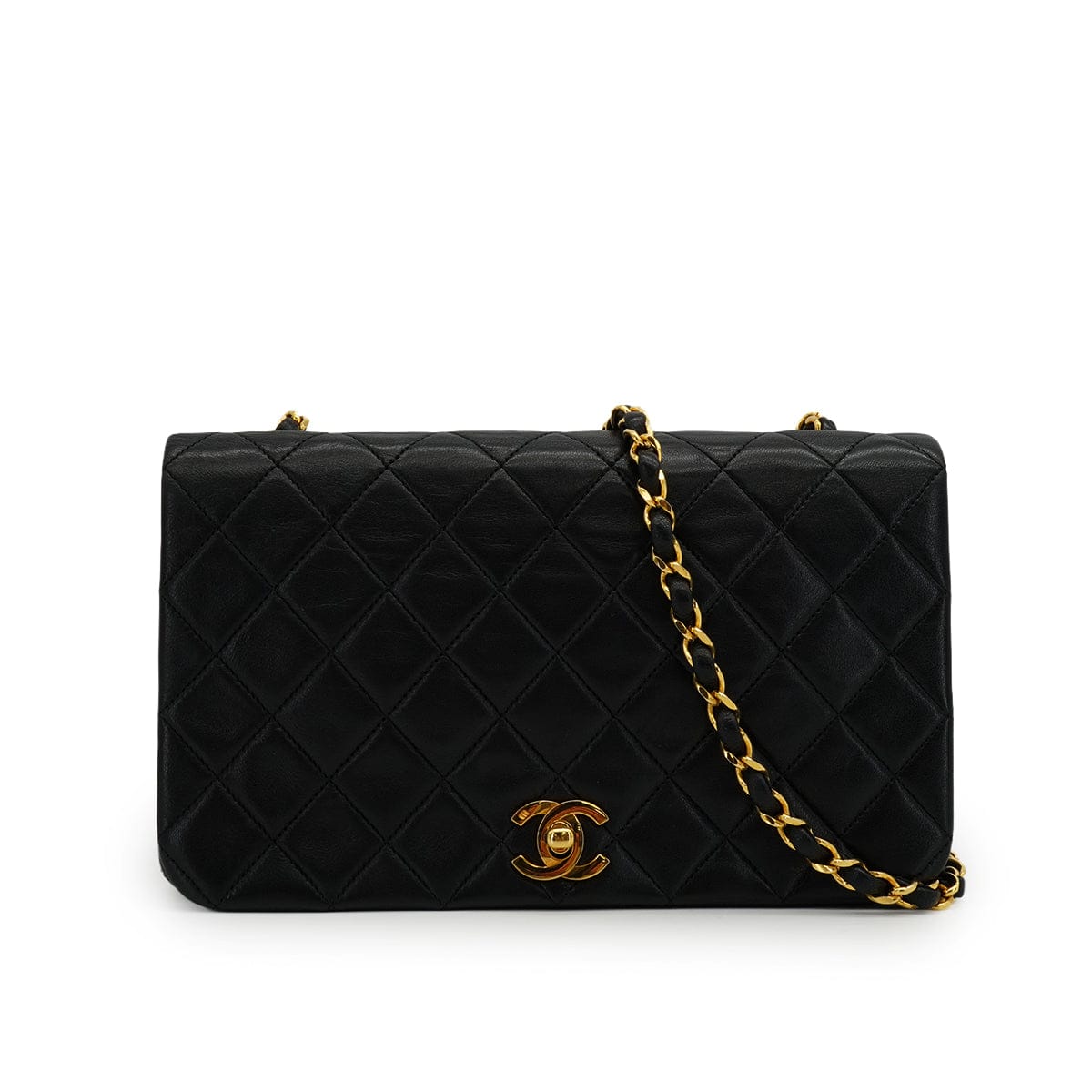 LUXURY PROMISE VINTAGE CHANEL FULL FLAP CHAIN SHUOLDER BAG BLACK LAMB SKIN GOLD HARDWARE 90335298