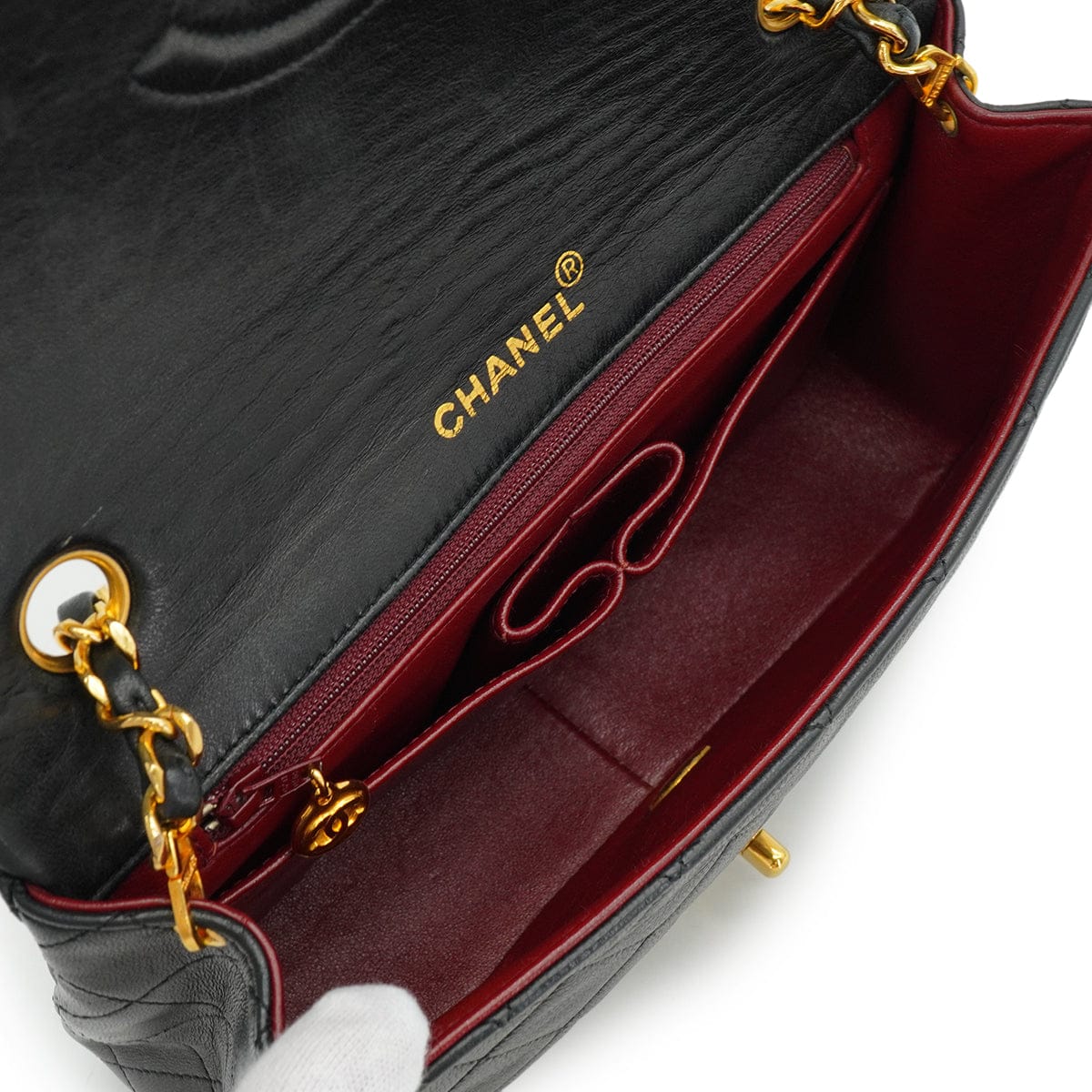 LUXURY PROMISE VINTAGE CHANEL FULL FLAP CHAIN SHUOLDER BAG BLACK LAMB SKIN GOLD HARDWARE 90335298