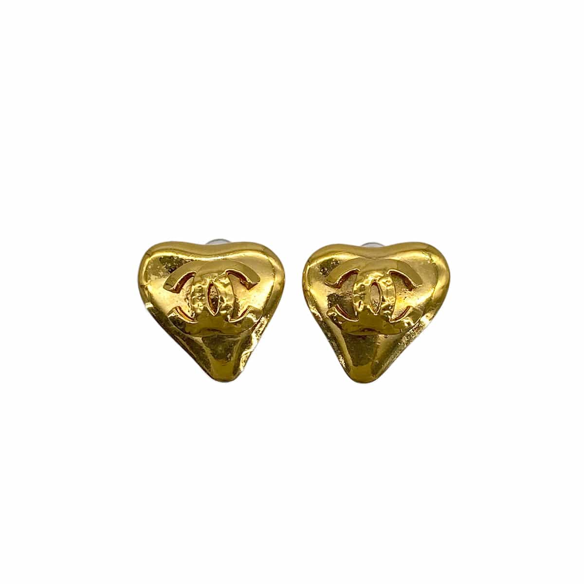 LUXURY PROMISE VINTAGE CHANEL HEART EARRINGS COCOMARK GOLD ACCESSORY 93P 90322159