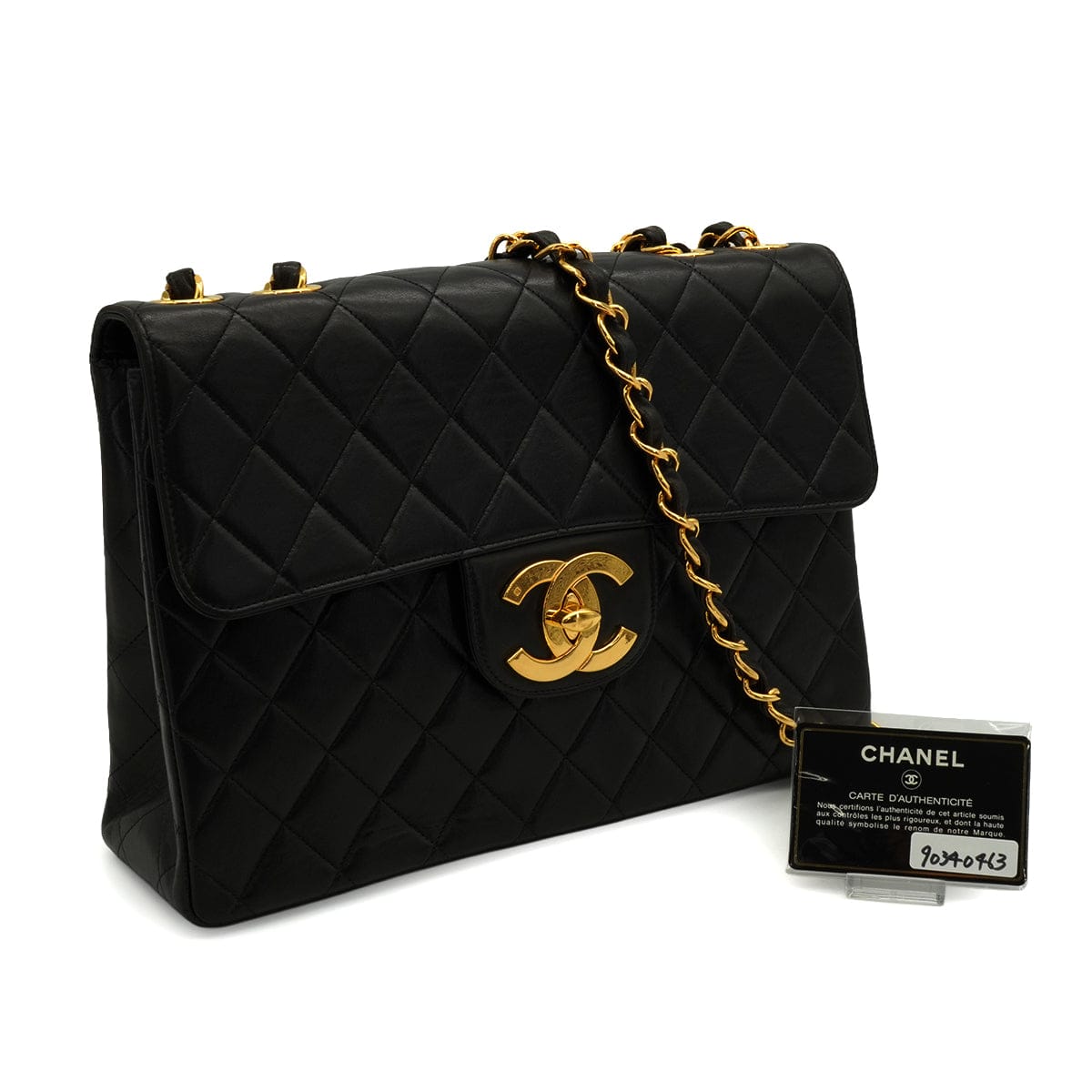 LUXURY PROMISE VINTAGE CHANEL JUMBO MATELASSE 30 CHAIN SHOULDER BAG BLACK LAMB SKIN GOLD HARDWARE 90340463