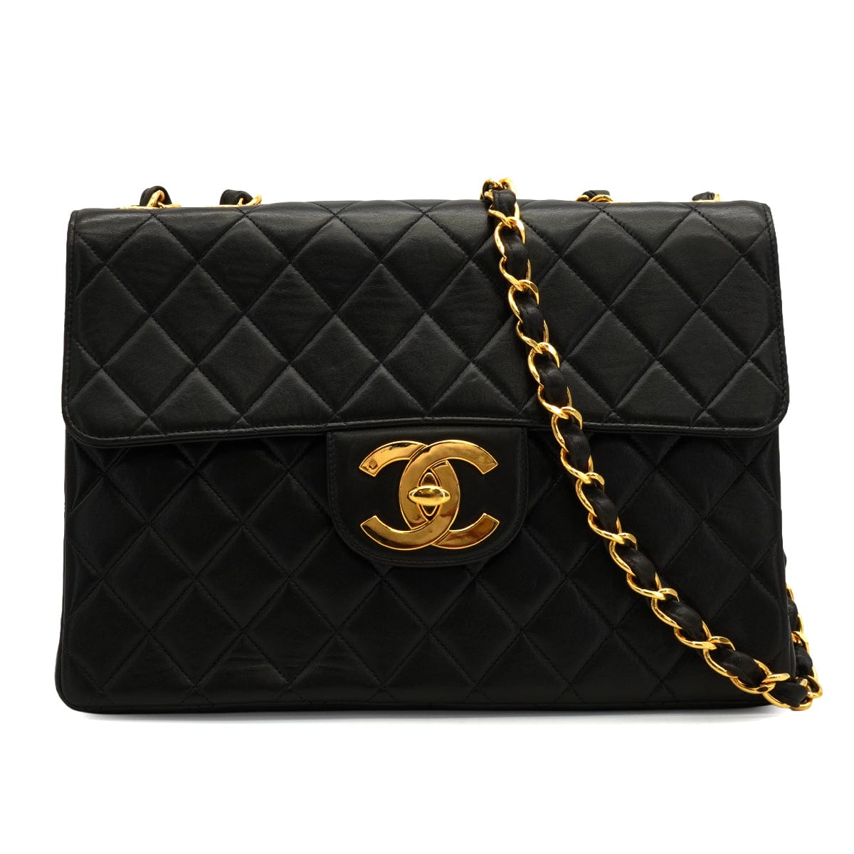 LUXURY PROMISE VINTAGE CHANEL JUMBO MATELASSE 30 CHAIN SHOULDER BAG BLACK LAMB SKIN GOLD HARDWARE 90340463