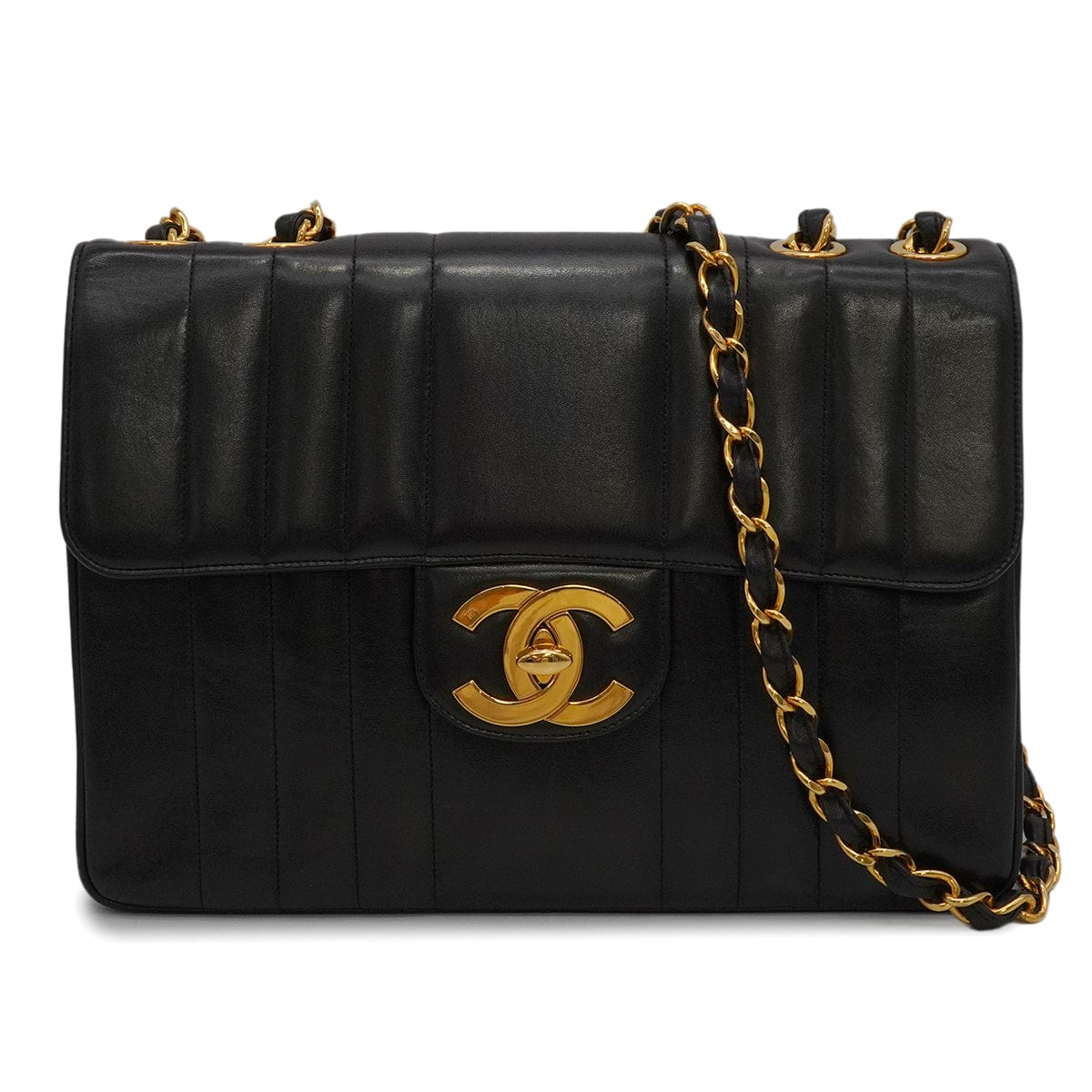 LUXURY PROMISE VINTAGE CHANEL MADEMOISELLE CHAIN SHOULDER BAG BLACK LAMB SKIN GOLD HARDWARE 90341916
