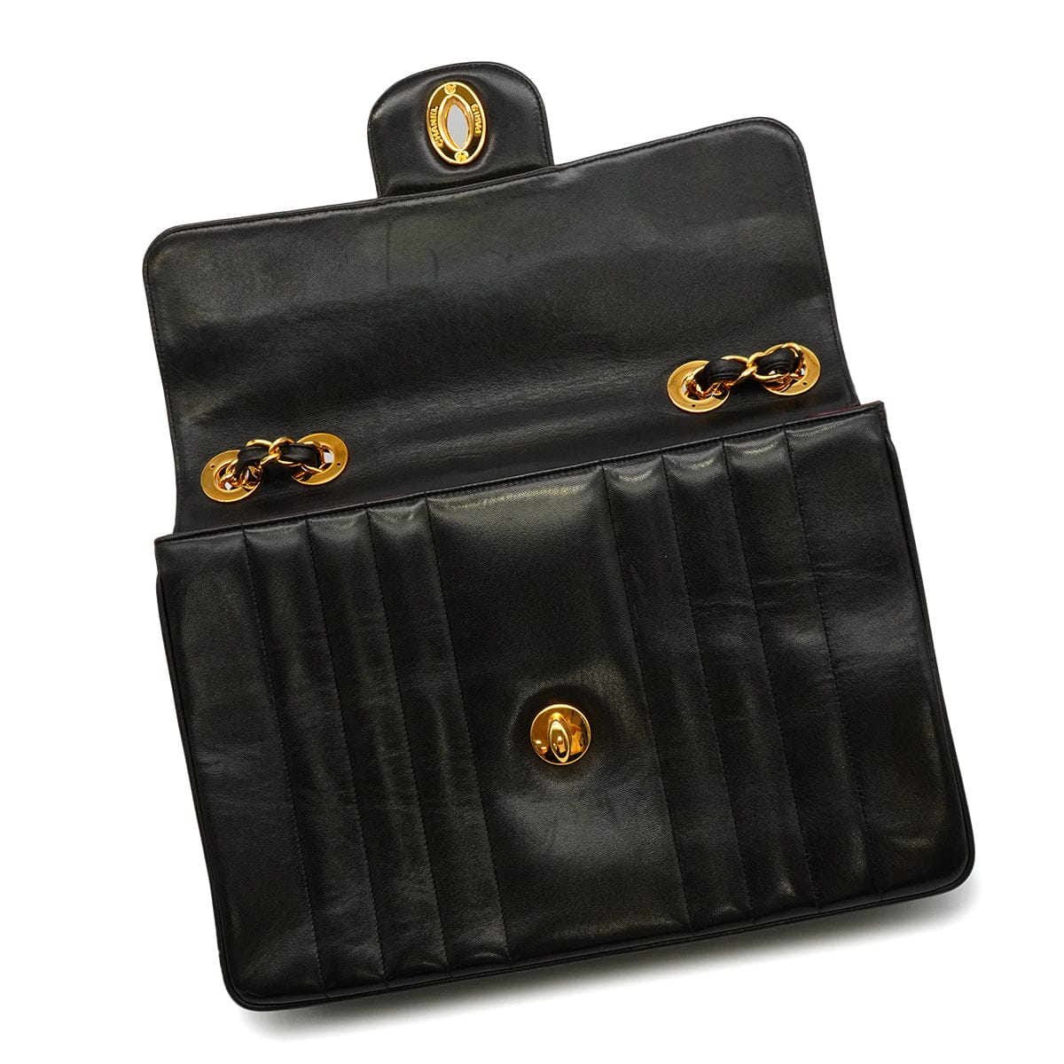 LUXURY PROMISE VINTAGE CHANEL MADEMOISELLE CHAIN SHOULDER BAG BLACK LAMB SKIN GOLD HARDWARE 90341916