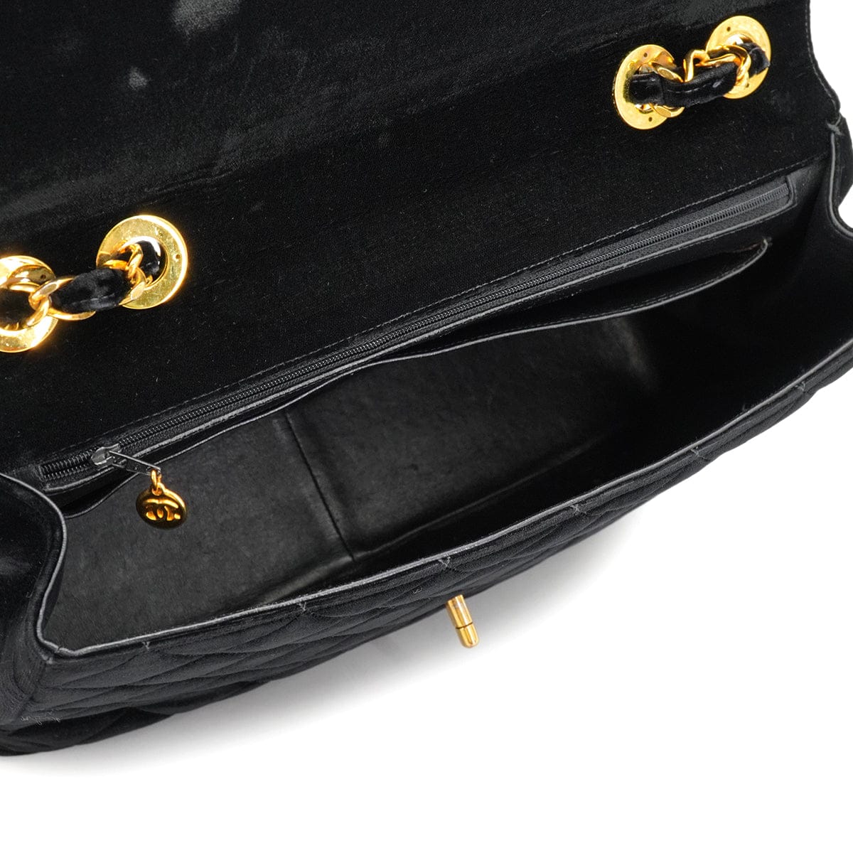 LUXURY PROMISE VINTAGE CHANEL MATELASSE 34 CHAIN SHOULDER BAG BLACK VELOR GOLD HARDWARE 90327397