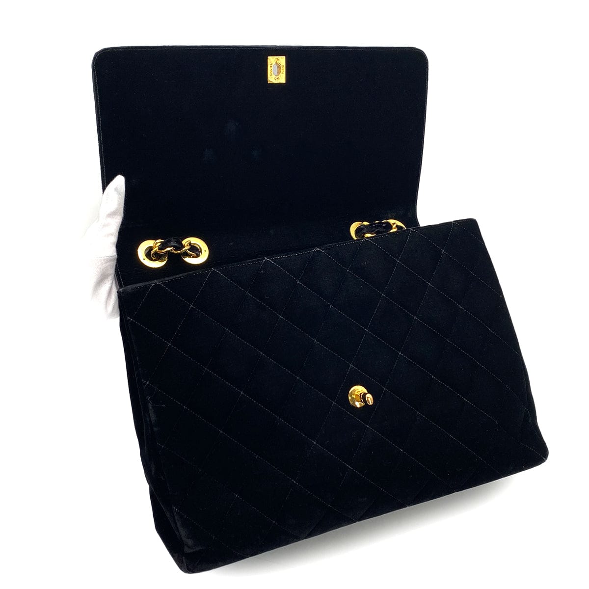 LUXURY PROMISE VINTAGE CHANEL MATELASSE 34 CHAIN SHOULDER BAG BLACK VELOR GOLD HARDWARE 90327397