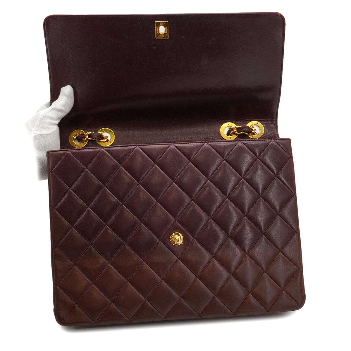 LUXURY PROMISE VINTAGE CHANEL MATELASSE BIG COCO CHAIN SHOULDER BAG BROWN LAMB SKIN GOLD HARDWARE 90327096