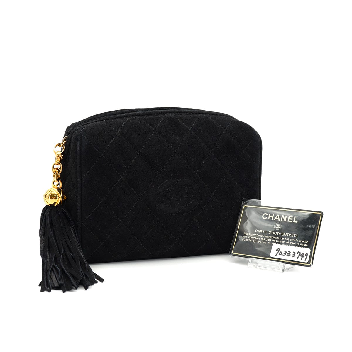 LUXURY PROMISE VINTAGE CHANEL MATELASSE BIJOU CHAIN SHOULDER BAG BLACK SUEDE FRINGE GOLD HARDWARE 90333749