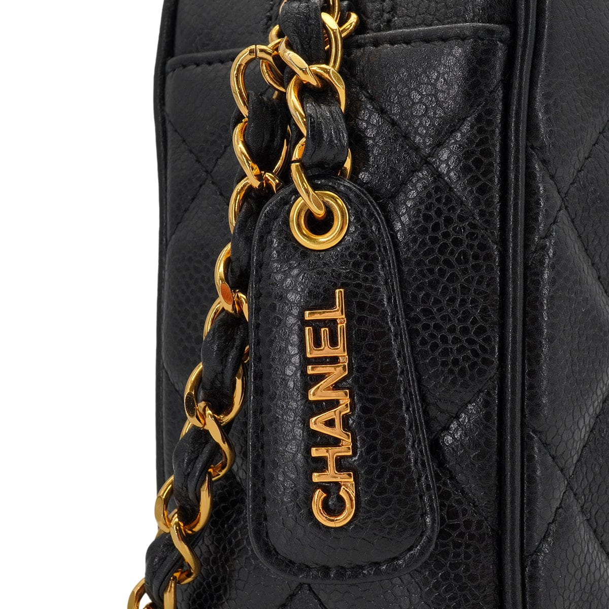 LUXURY PROMISE VINTAGE CHANEL MATELASSE CAMERA CHAIN SHOULDER BAG BLACK CAVIAR SKIN GOLD HARDWARE 90339653